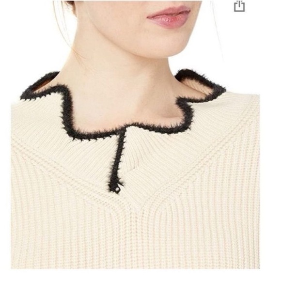 J.O.A Scalloped Edge Knit Cropped 2 Tone 3/4” Sleeve Sweater Top Size Small NEW - Picture 2 of 7